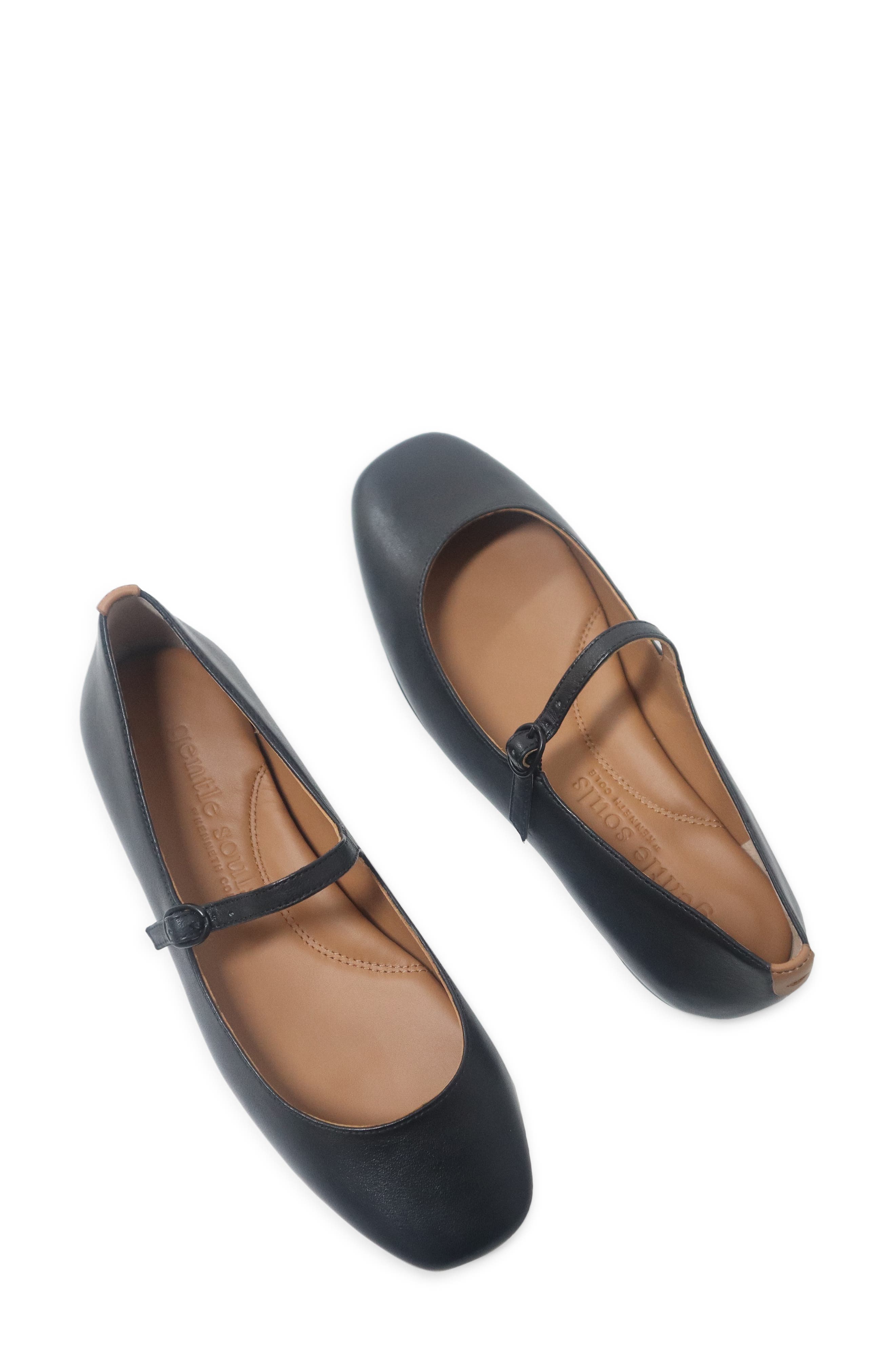 Gentle Souls Wynona Mary Jane Flat, Alternate, color, Black Leather
