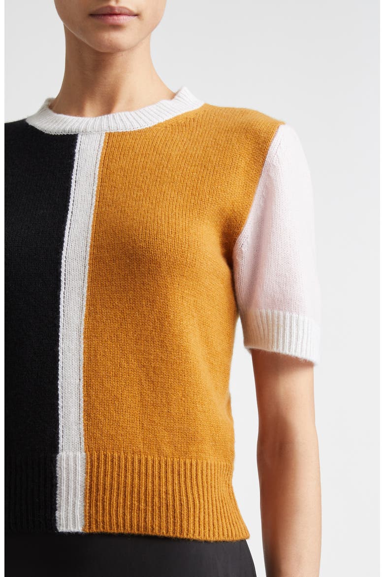 Colorblock Short Sleeve Cashmere Sweater, Alternate, color, BROWN/ BLACK