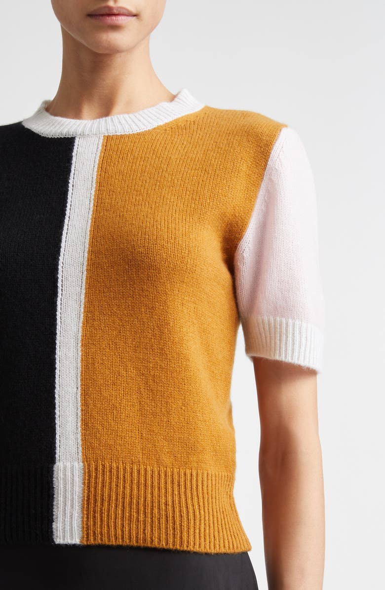 Marni Colorblock Short Sleeve Cashmere Sweater, Alternate, color, Brown/ Black