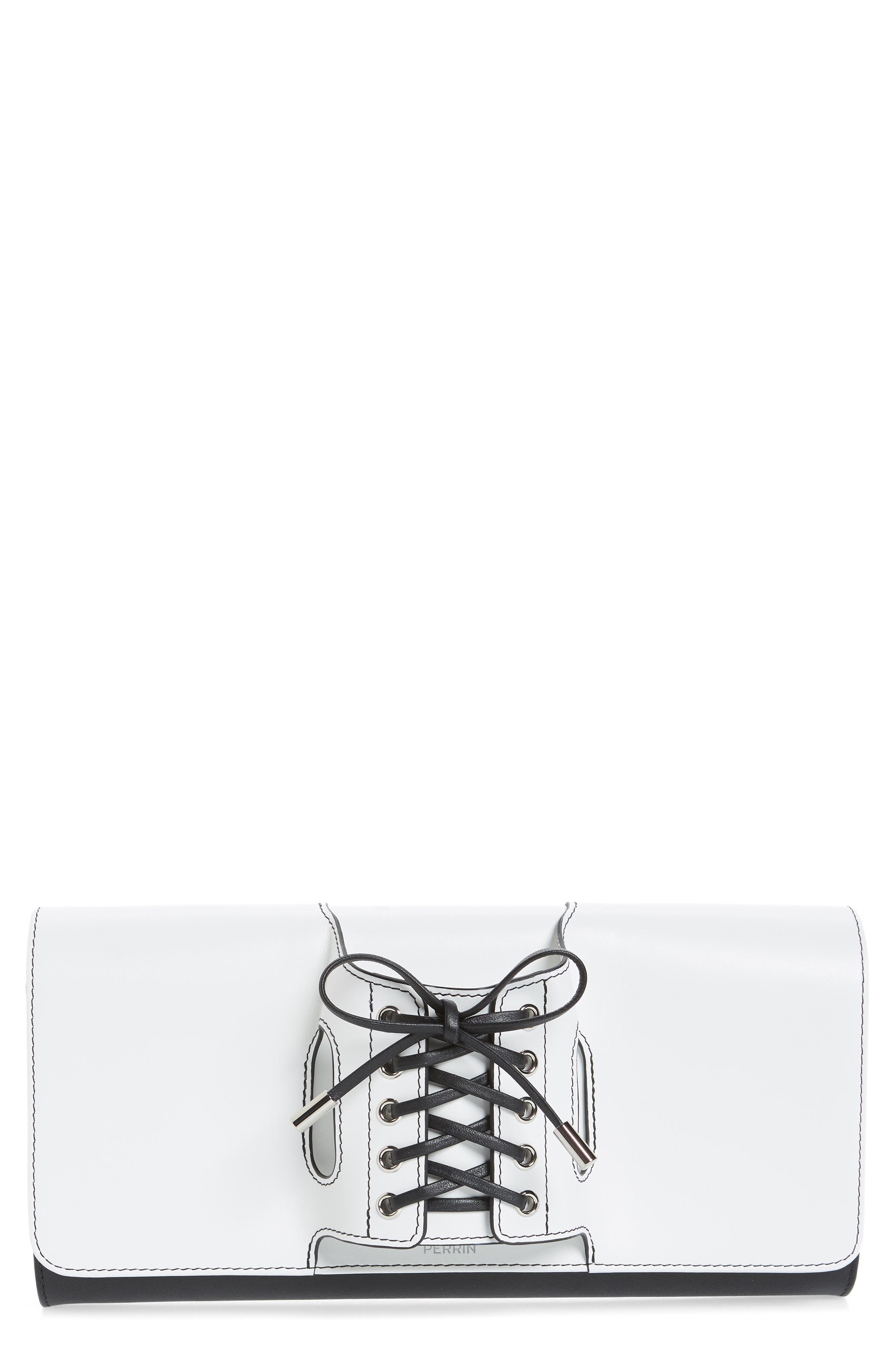 PERRIN Le Corset Leather Clutch, Main, color, 