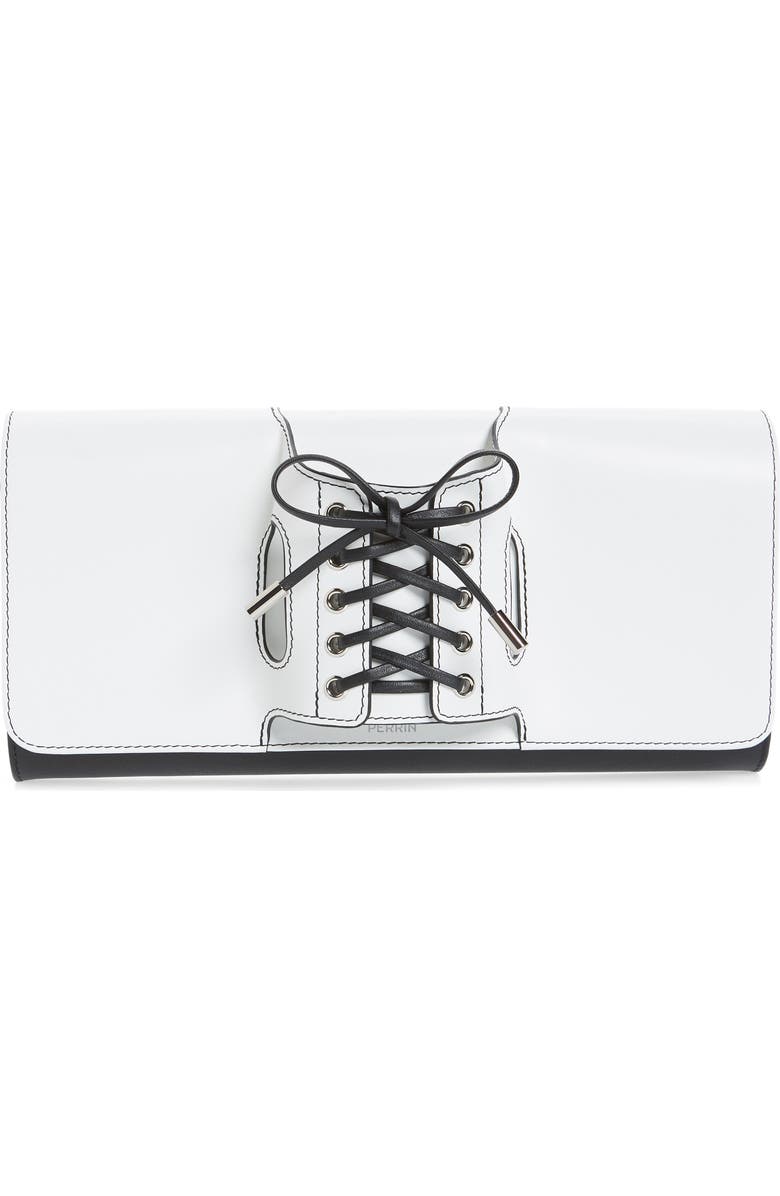 PERRIN Le Corset Leather Clutch, Main, color,