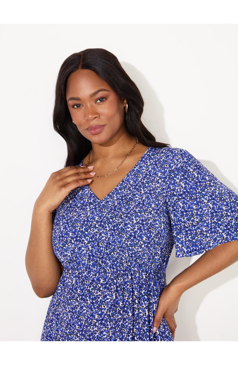 Live Unlimited Ditsy Angel Sleeve Midi Dress, Alternate, color, Blue