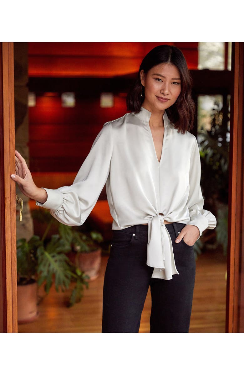 Karen Kane Tie Front Satin Top, Alternate, color, Champagne