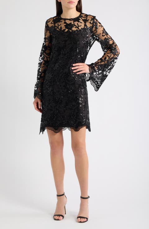 Bell Sleeve Sequin Lace Cocktail Dress