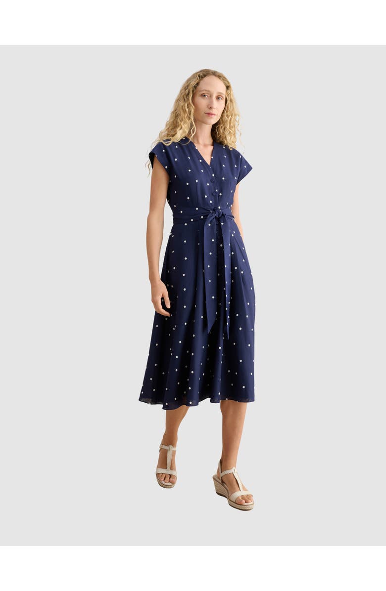 HOBBS LONDON Samantha Polka Dot Midi Dress, Main, color, Midnightivory