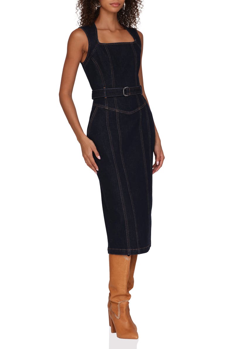 Avec Les Filles Corset Bodycon Midi Dress, Alternate, color, Dark Rinse Wash