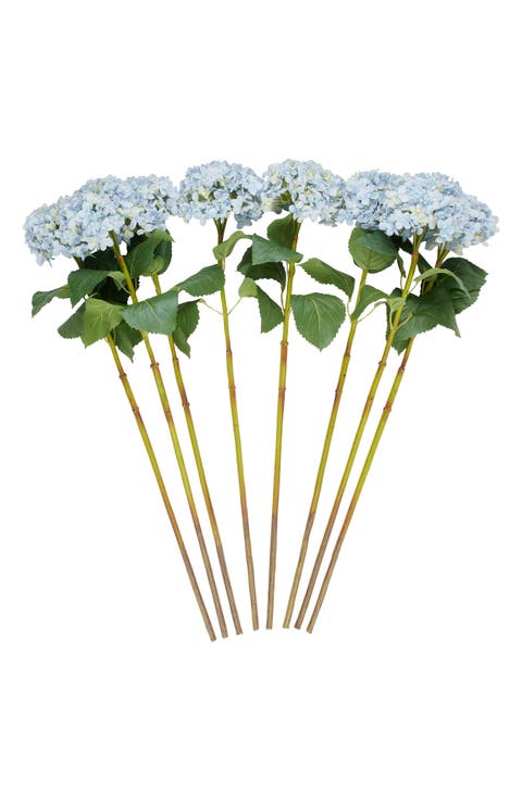 Set of Eight Blue Hydrangea Artificial Flowers