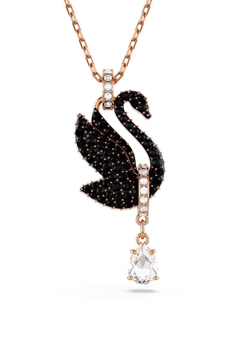 Swarovski Swam Pendant Necklace, Main, color, Black