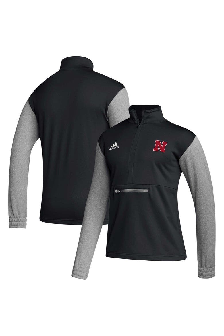 Men's adidas Black Nebraska Huskers Sideline AEROREADY Half-Zip Top, Main, color, Black