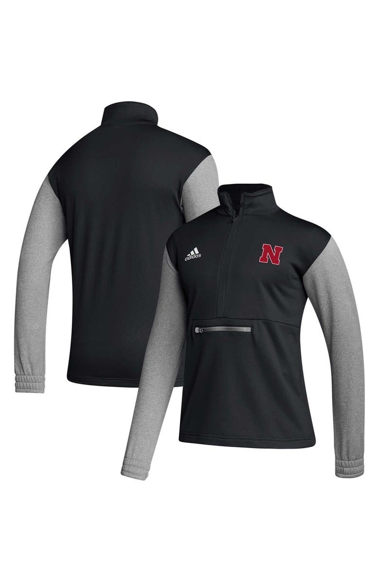 adidas Men's adidas Black Nebraska Huskers Sideline AEROREADY Half-Zip Top, Main, color, Black