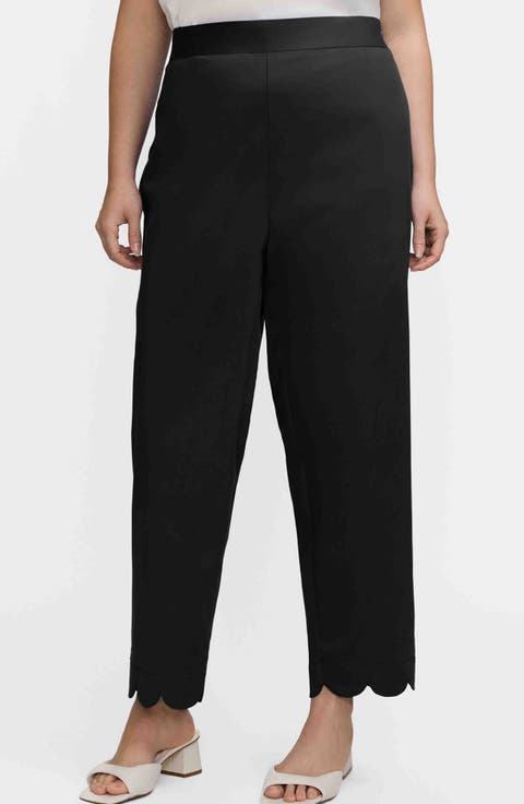 Elaine Scallop Hem Cotton Blend Crop Pants (Plus)