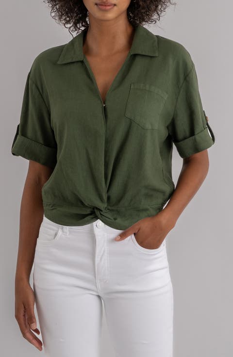 Rebel Knot Front Linen Blend Top