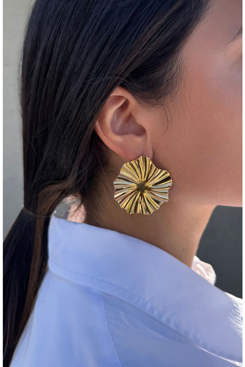 Sunray Round Earrings, Alternate, color, GOLD