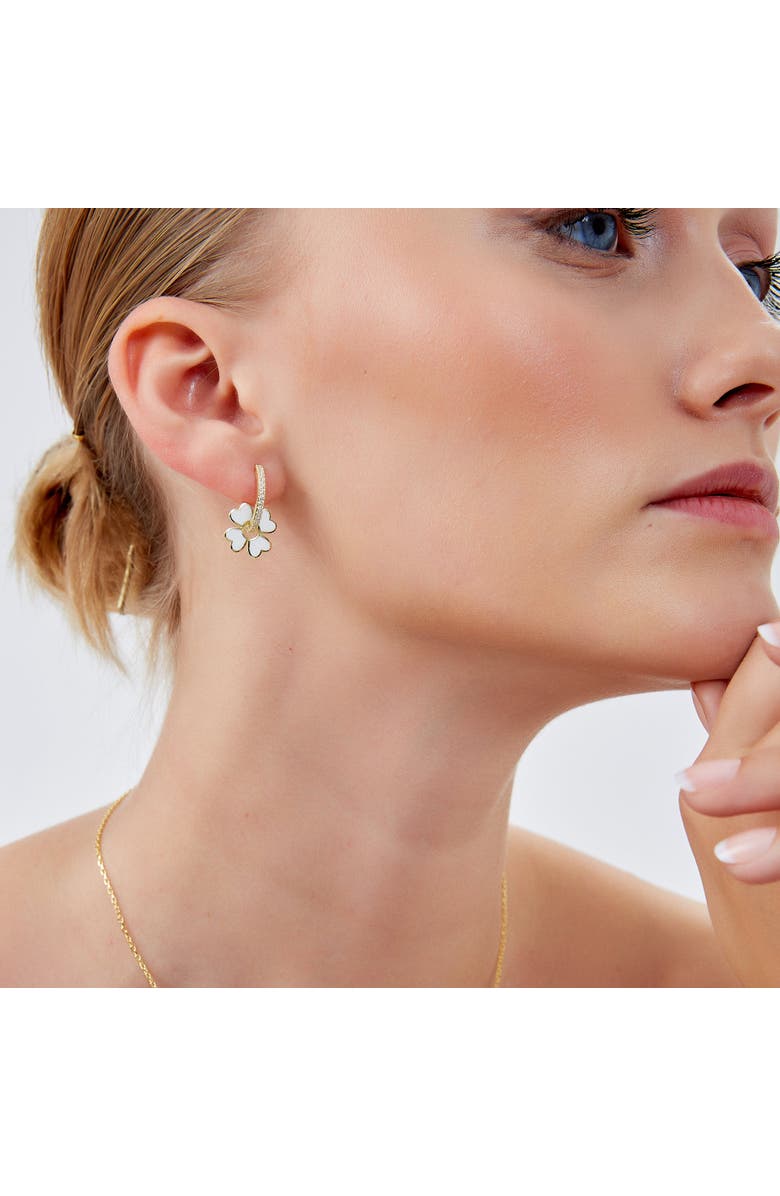 Spero London Sterling Silver Enamel Clover Earrings - White, Alternate, color, Gold