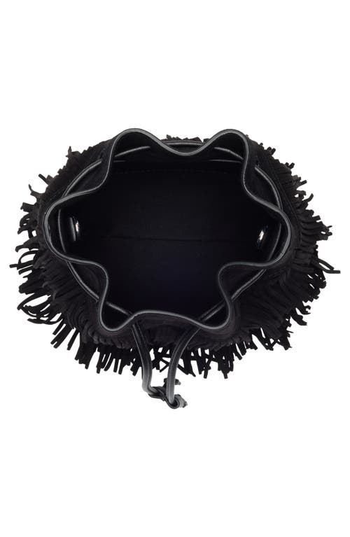 Stuart Weitzman Mini Rae Fringe Bucket Bag In Black