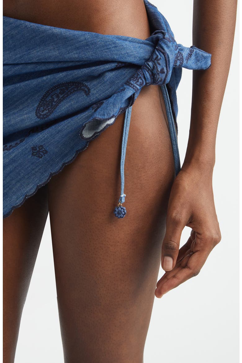 Paisley Embroidered Denim Pareo, Alternate, color, RAILWAY BLUE
