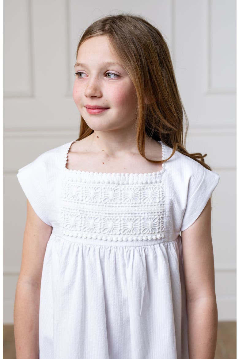 Girls' Organic Seersucker Empire Waist Dress, Kids, Alternate, color, White Seersucker