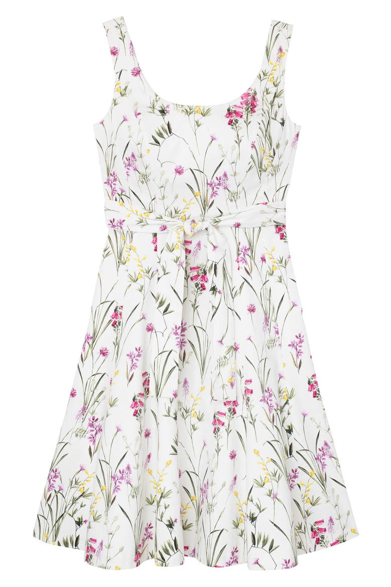 Floral Petal Fit & Flare Stretch Cotton Dress, Alternate, color, ALABASTER/ LILAC