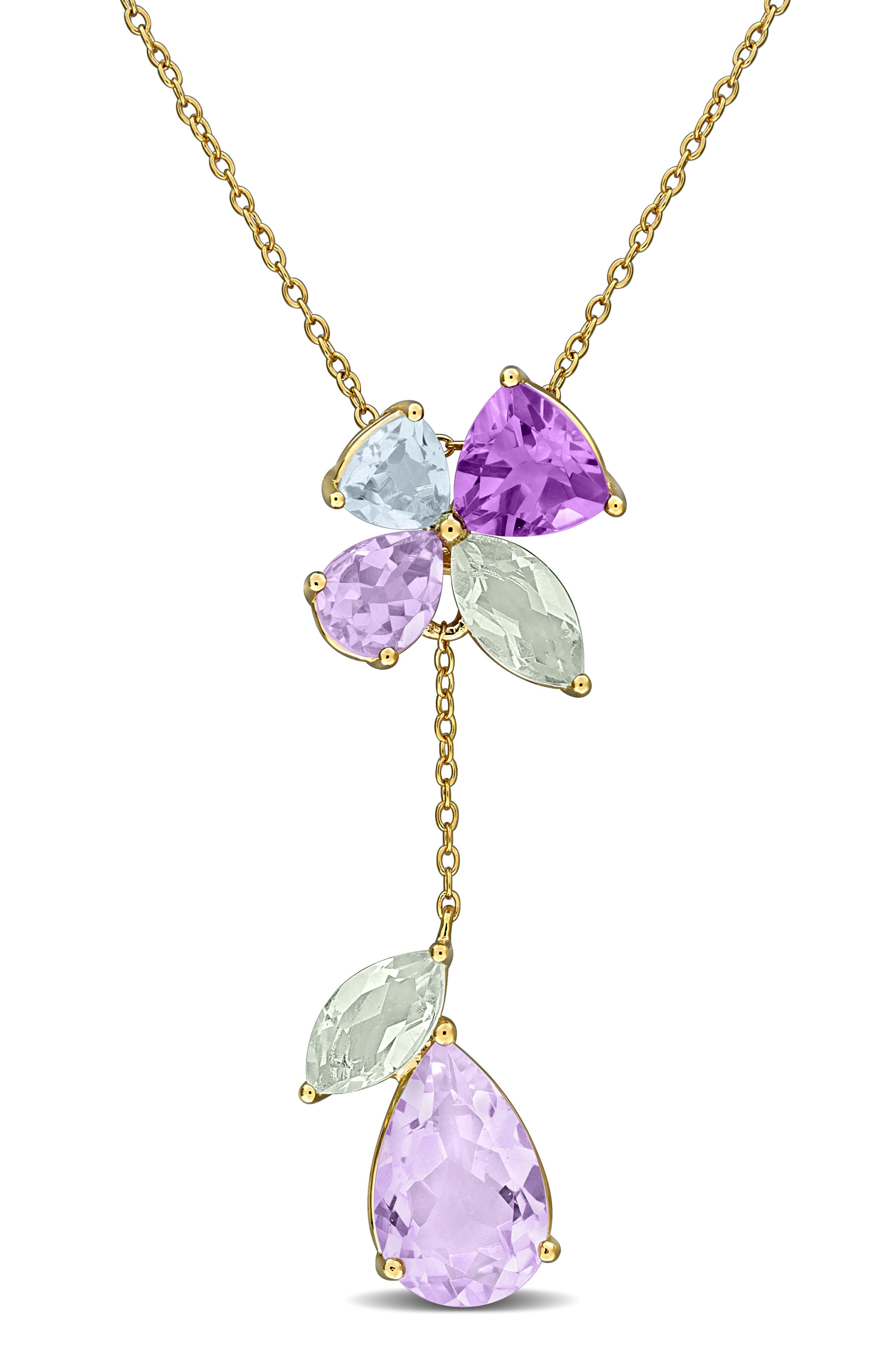 Multi-Gemstone Floral Drop Pendant Necklace