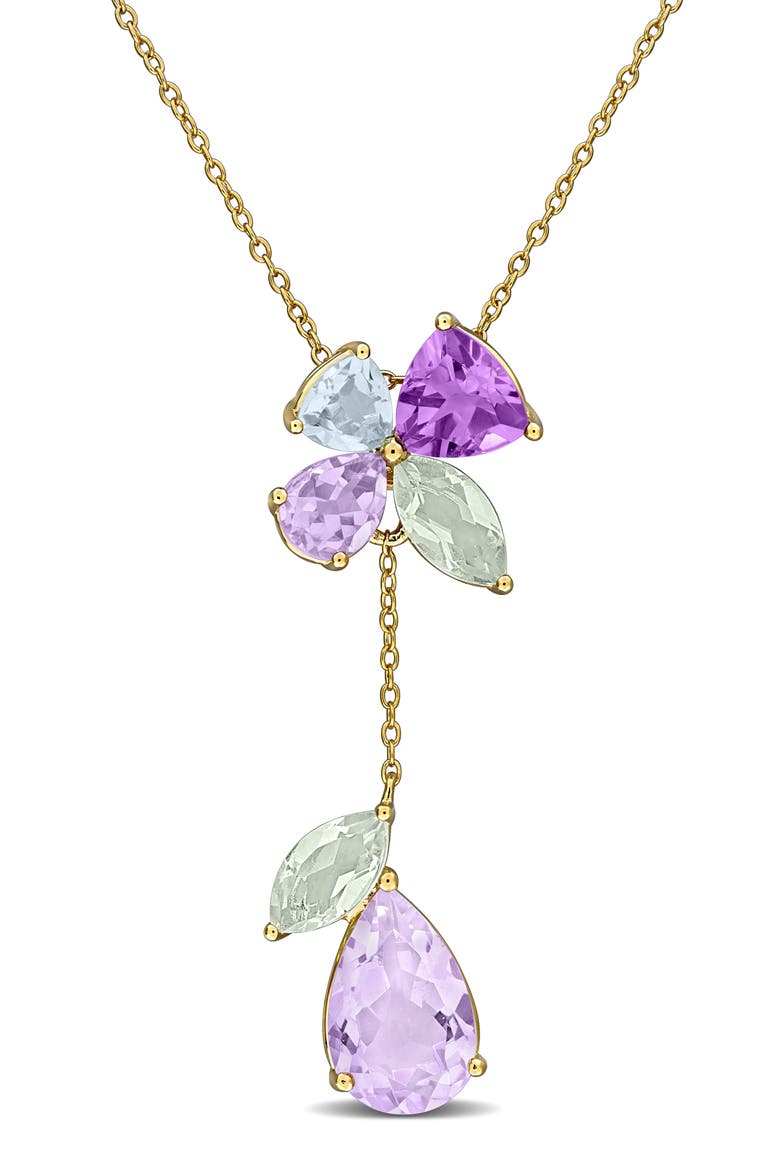Multi-Gemstone Floral Drop Pendant Necklace, Main, color, PURPLE MULTI