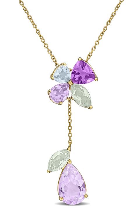 Multi-Gemstone Floral Drop Pendant Necklace