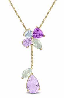 Multi-Gemstone Floral Drop Pendant Necklace