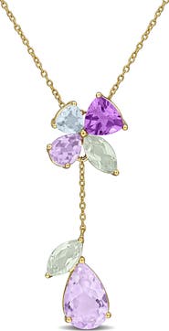DELMAR Multi-Gemstone Floral Drop Pendant Necklace