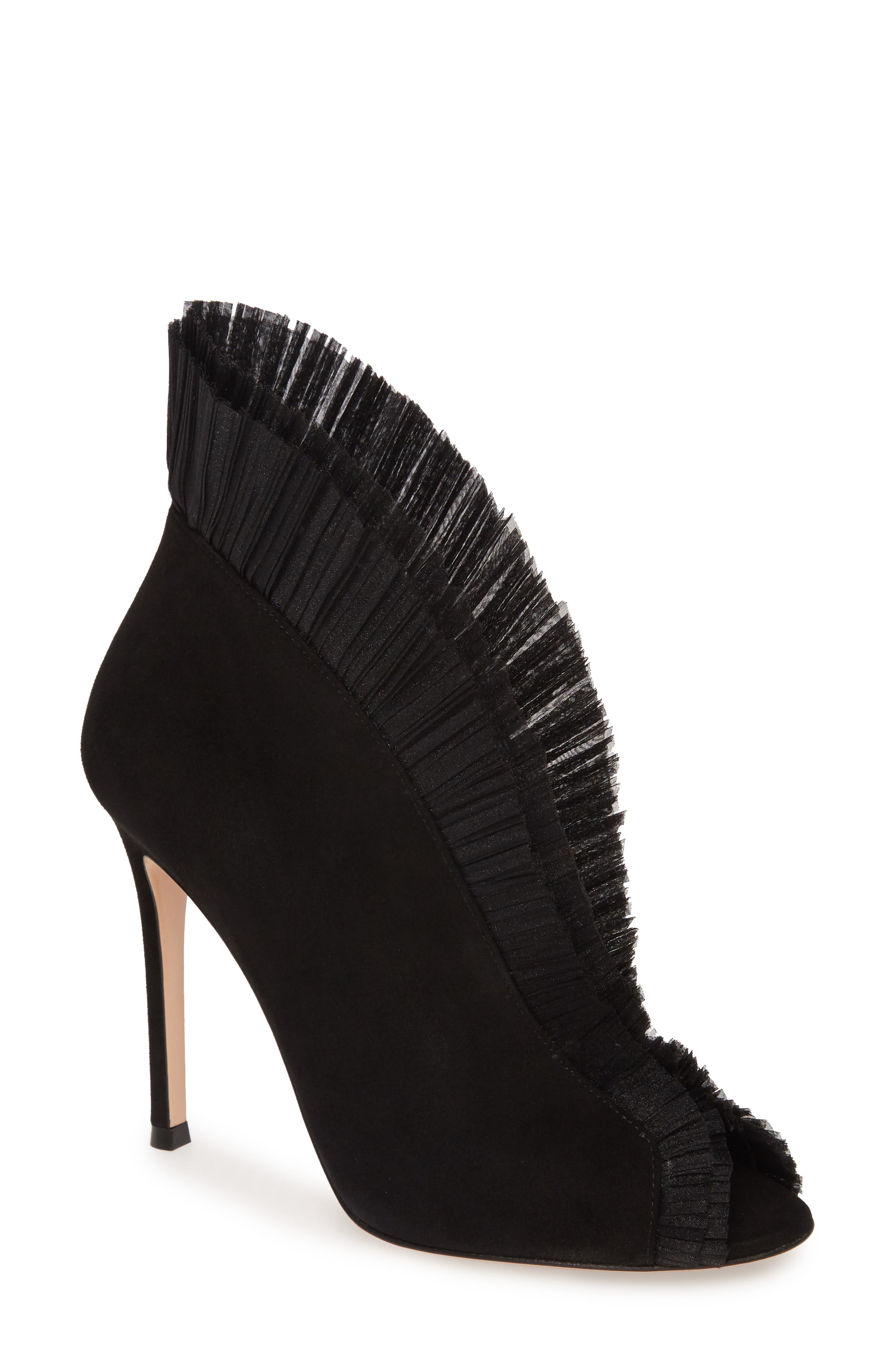 Gianvito Rossi Ruffled Tulle Bootie, Main, color, 