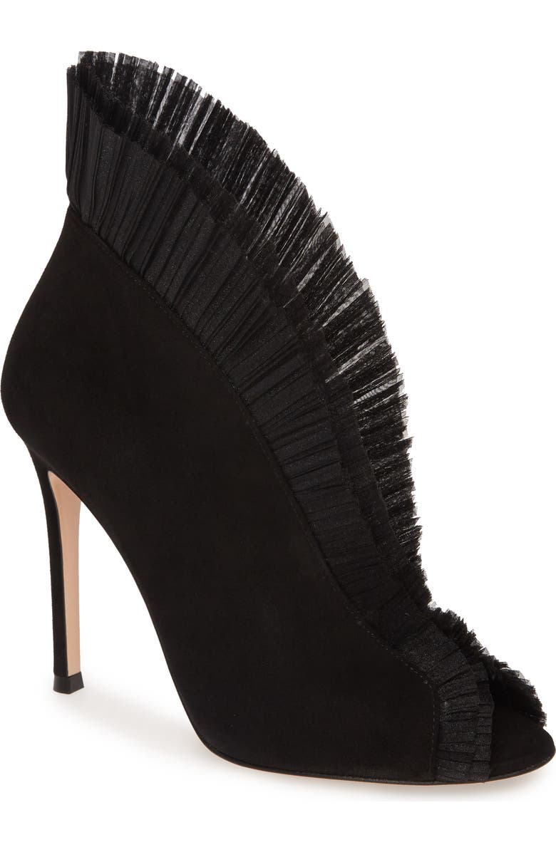 Gianvito Rossi Ruffled Tulle Bootie, Main, color,