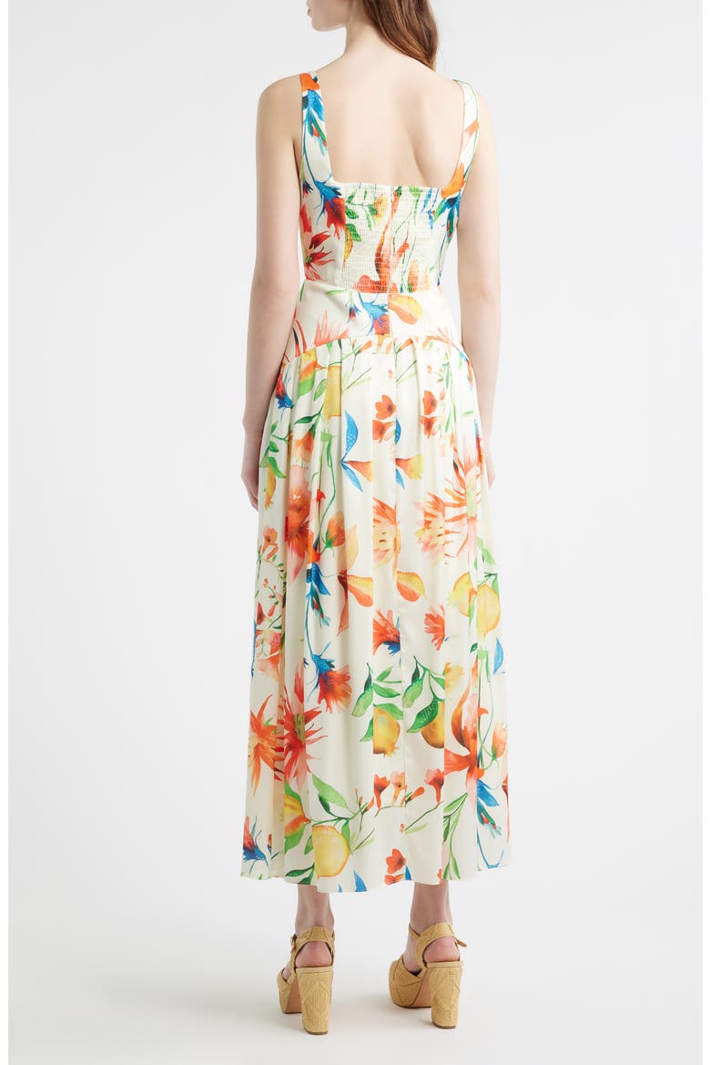 Juno Floral Print Midi Dress, Alternate, color, CREAM/ TANGERINE MULTI