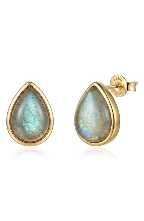 14k Gold Plated Pear Labradorite Stud Earrings