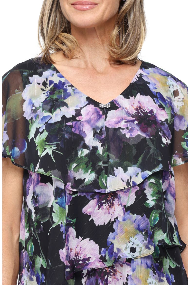Floral Tiered Ruffle Chiffon Dress, Alternate, color, BLACK MULTI