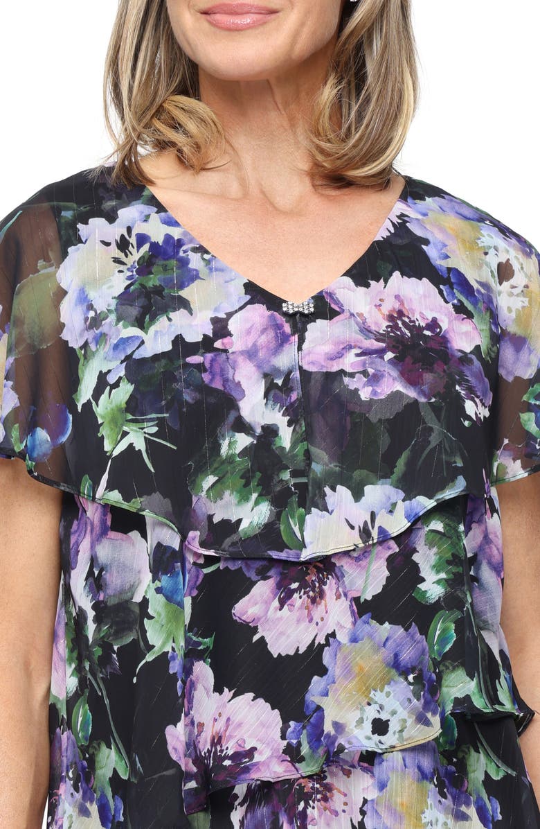 SL FASHIONS Floral Tiered Ruffle Chiffon Dress, Alternate, color, Black Multi