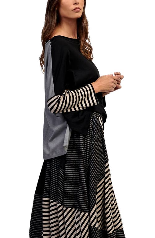 Alembika Boxy Tee With Striped-sleeve