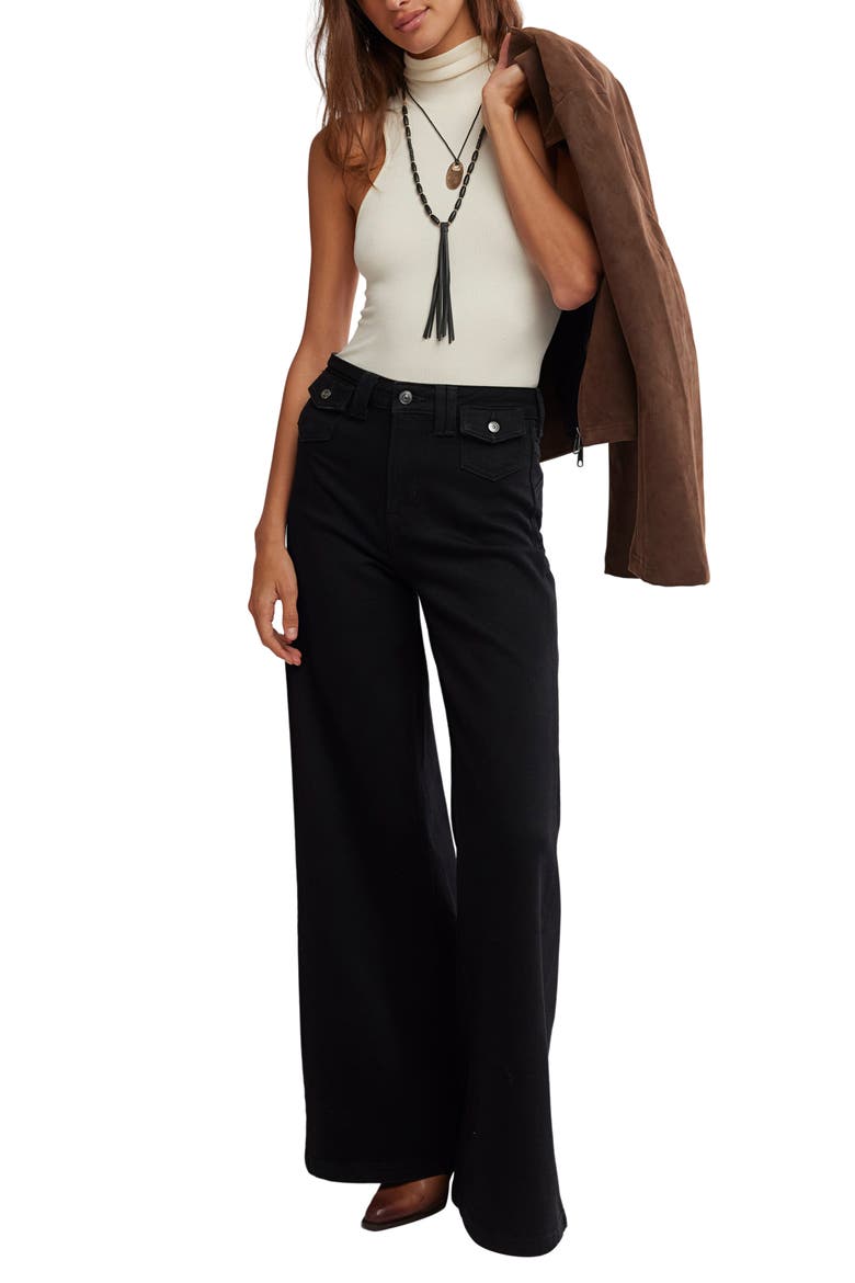 Kellee High Waist Stretch Denim Palazzo Jeans, Alternate, color, BLACK EYELINER