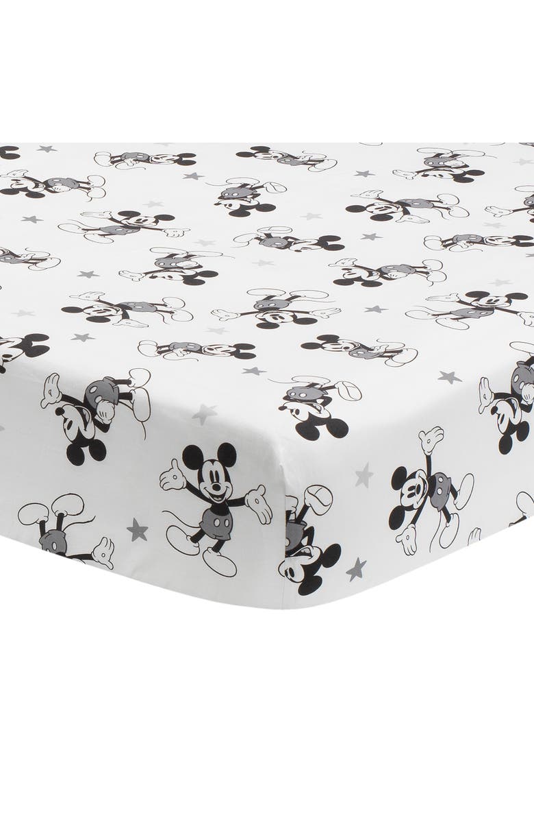 Lambs & Ivy Disney Baby Magical Mickey Mouse 100% Cotton Fitted Crib Sheet, Main, color, White