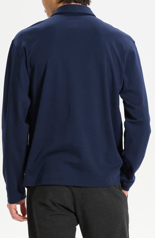 Theory City Relaxed Long Sleeve Cotton Polo In Blue