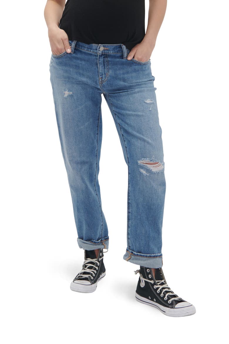The Under the Bump Boyfriend Maternity Jeans, Main, color, DESTROYED LIGHT WASH
