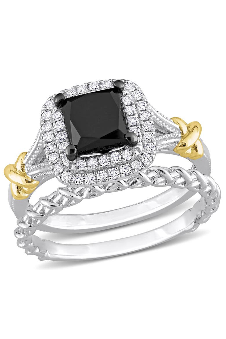 Diamond Princess Halo Bridal Ring Set 14k, Main, color, Black Diamond