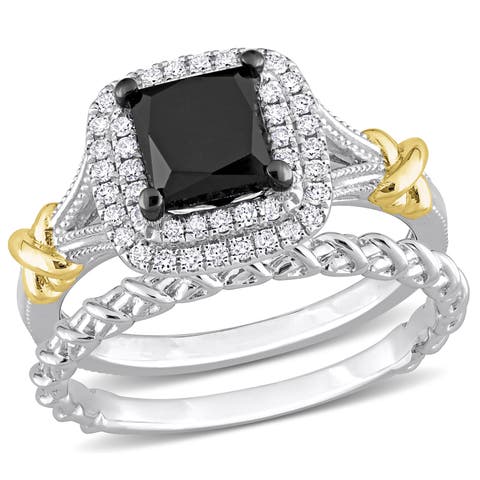 Diamond Princess Halo Bridal Ring Set 14k