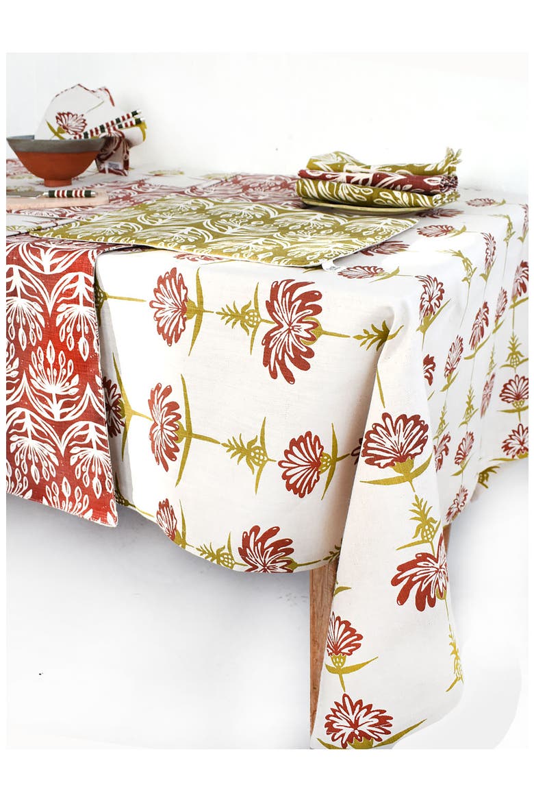 Tropical Garden Tablecloth, Main, color, CRIMSON AND CHARTREUSE