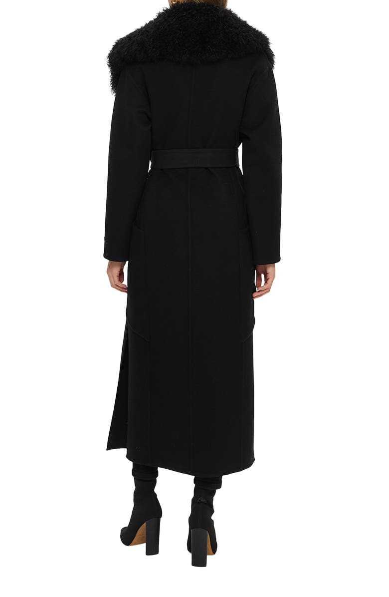 GORSKI Double Face  Wool And Cashmere Coat with Detachable Genuine Shearling Collar with Belt, Alternate, color, Black/Black