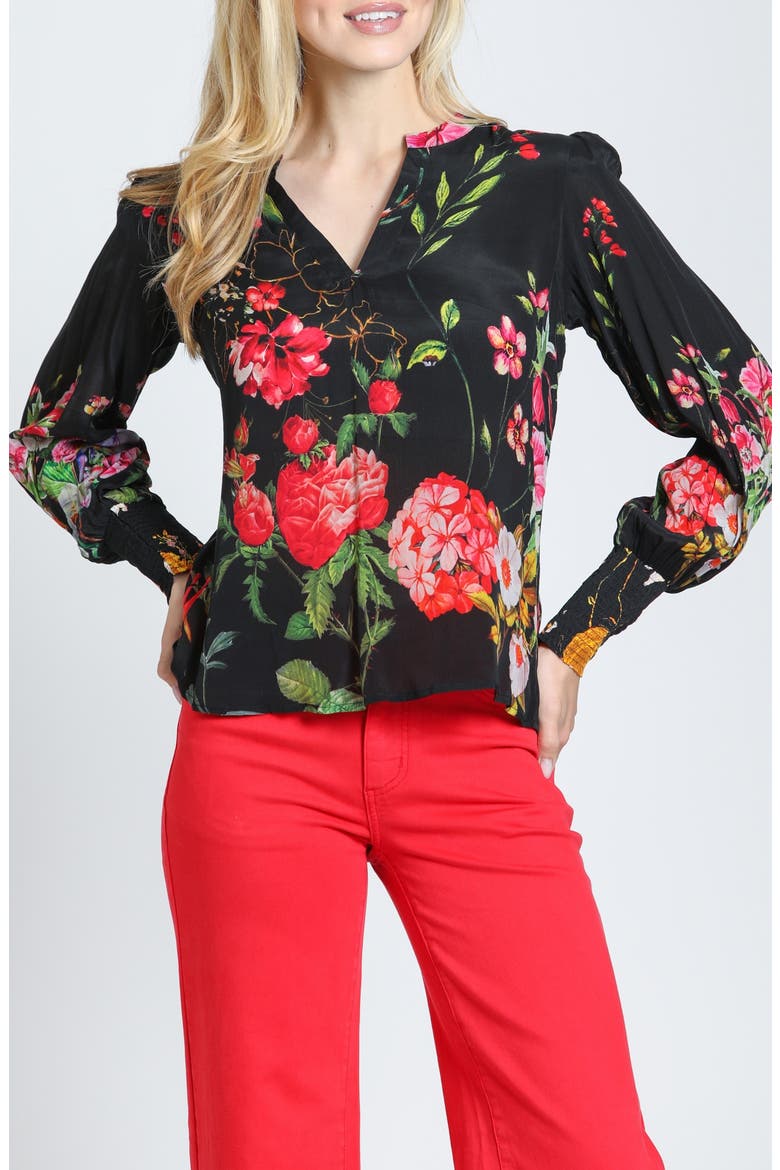 Floral Split Neck Top, Main, color, SCARLET MIDNIGHT