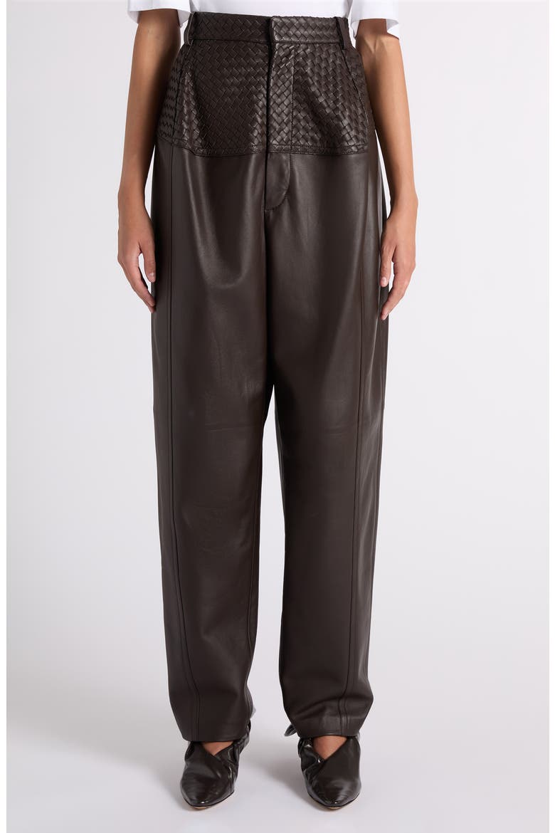Intrecciato Panel Leather Trousers, Main, color, 2608 DARK CARRUBO