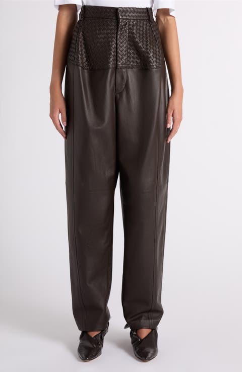 Intrecciato Panel Leather Trousers