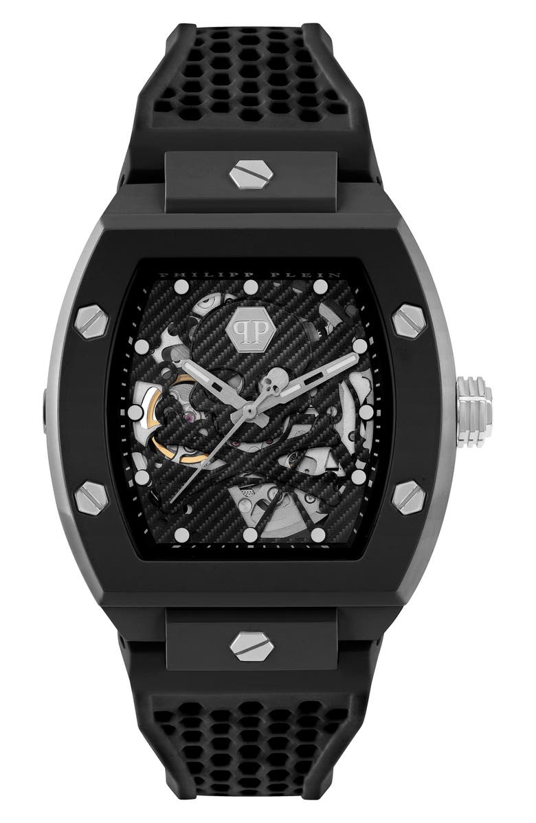PHILIPP PLEIN The $keleton Ceramic Silicone Strap Watch, 44mm, Main, color, 
