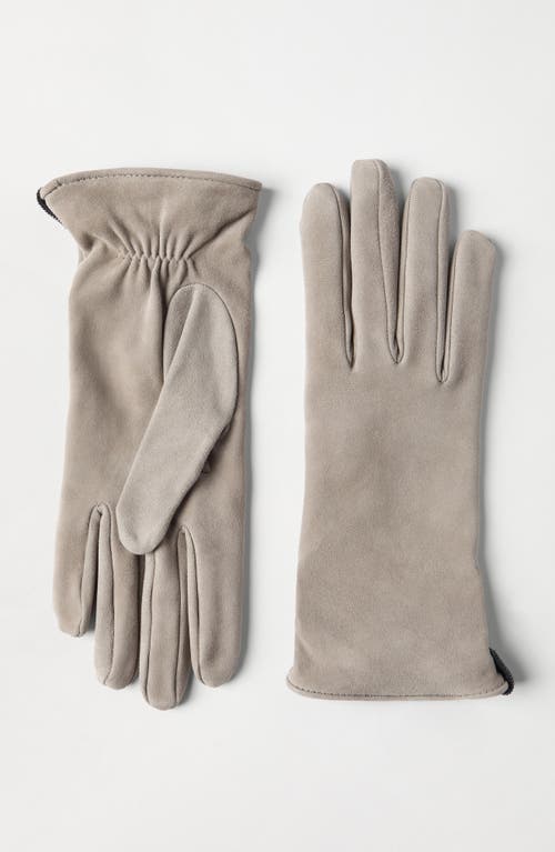Brunello Cucinelli Suede Gloves With Monili In Neutral