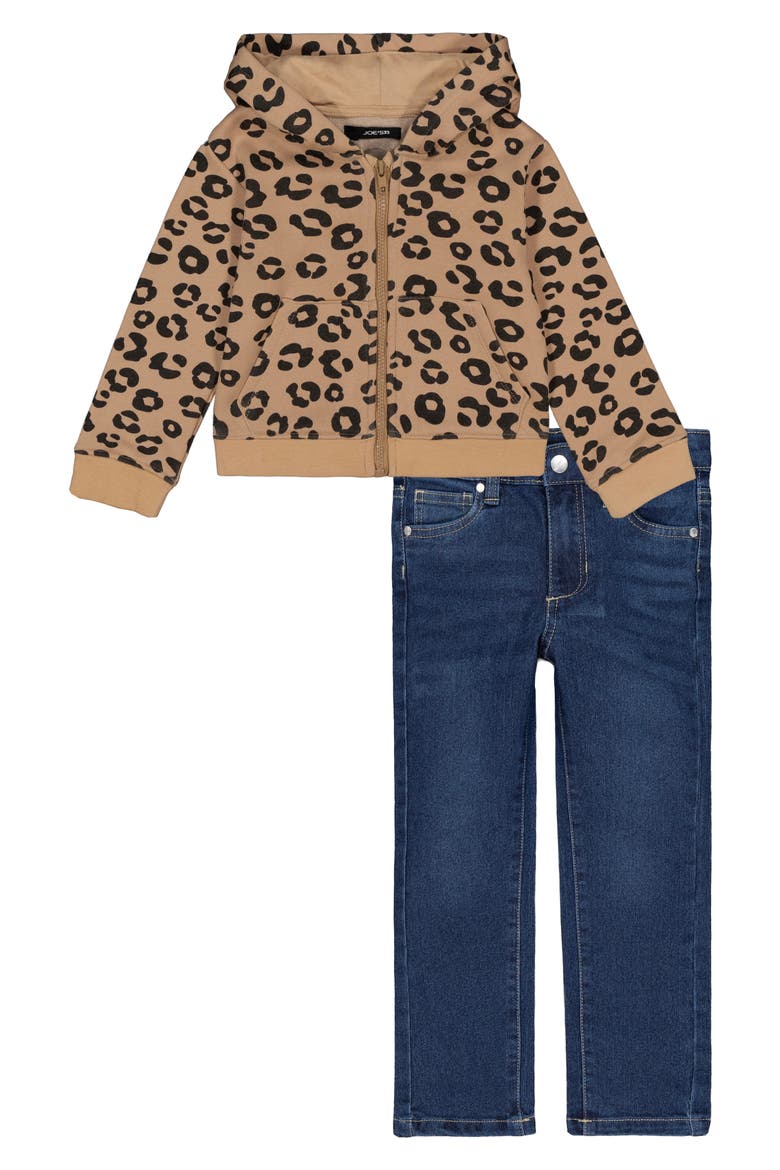 Full Zip Hoodie & Straight Leg Jeans Set, Main, color, LEOPARD