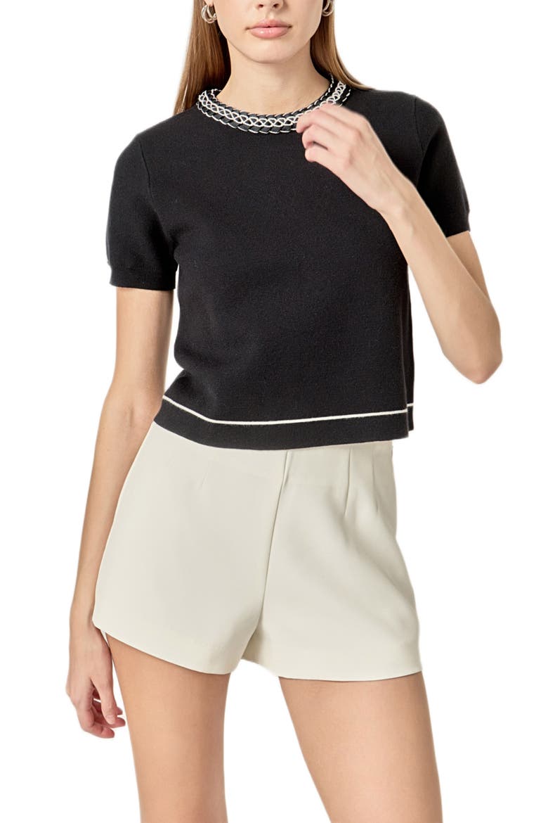 Braided Neckline Knit Top, Alternate, color, BLACK