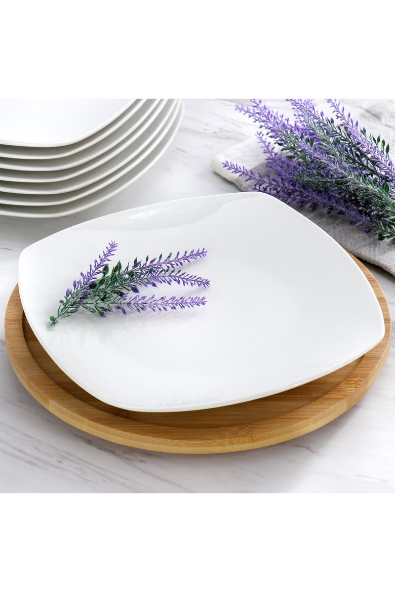 12 Piece Square Porcelain Large Dinner Plates, Alternate, color, White